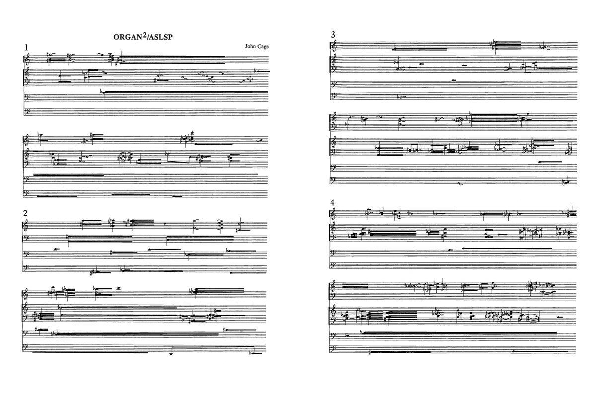 John Cage, ORGAN2/ASLSP, 1987, musical score.